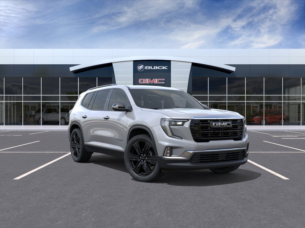 2026 GMC Acadia Elevation in Sterling Metallic — front three-quarter view