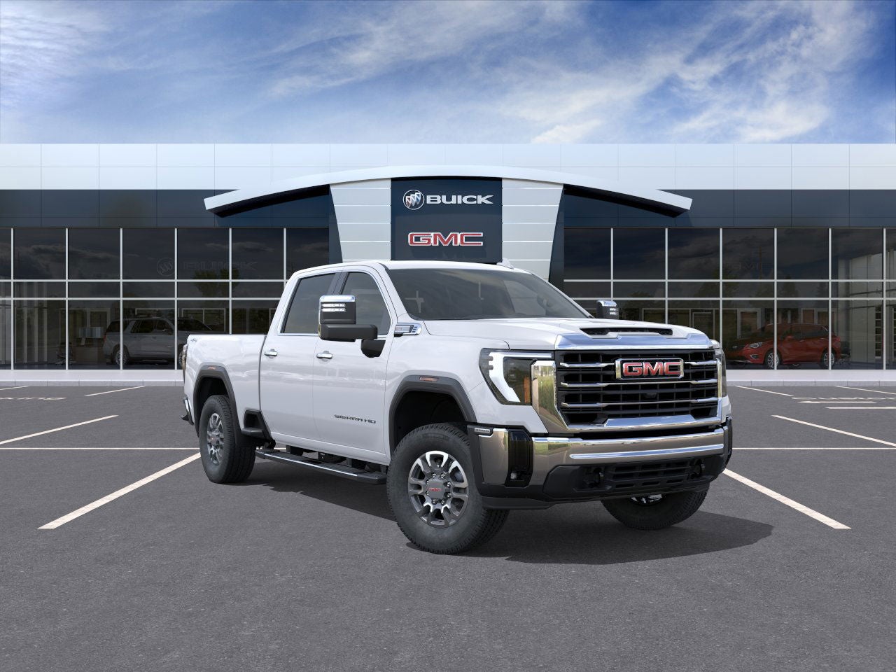 2025 GMC Sierra 3500 HD SLT in Summit White — front three-quarter view