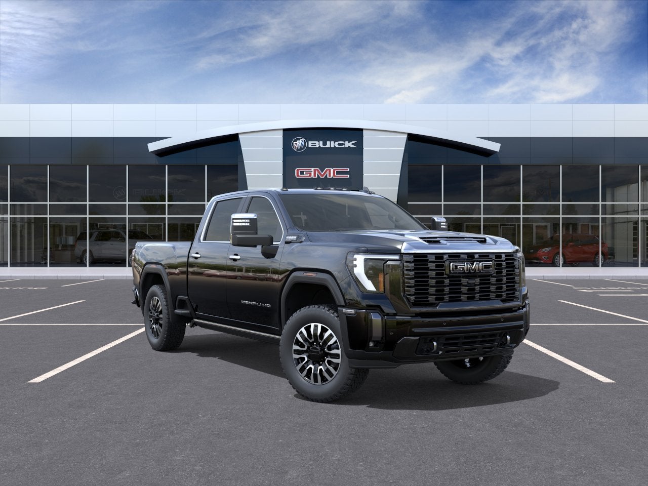 2026 GMC Sierra 3500 HD Denali Ultimate in Onyx Black — front three-quarter view