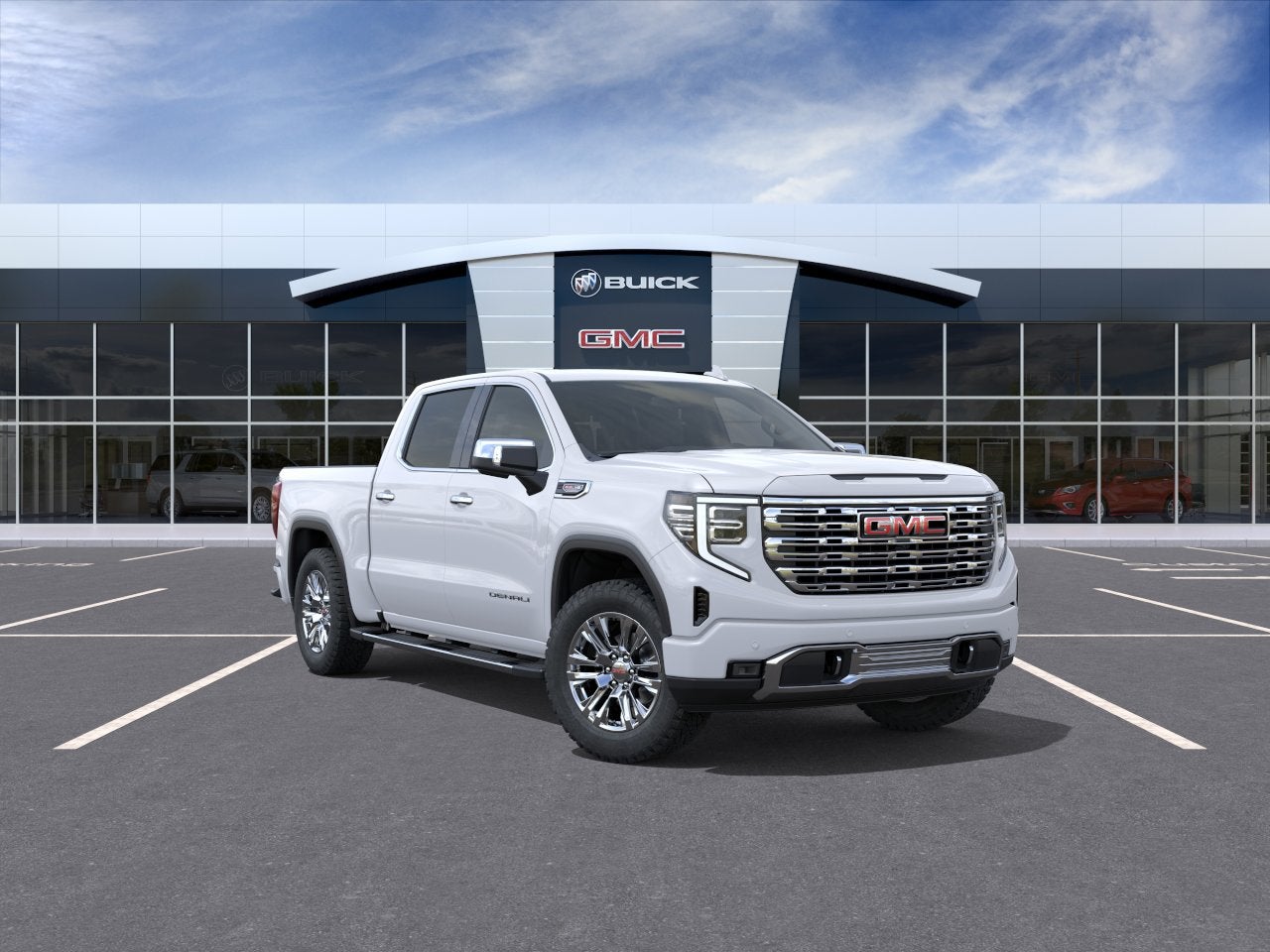 2026 GMC Sierra 1500 Denali in Glacier White Tricoat — front three-quarter view