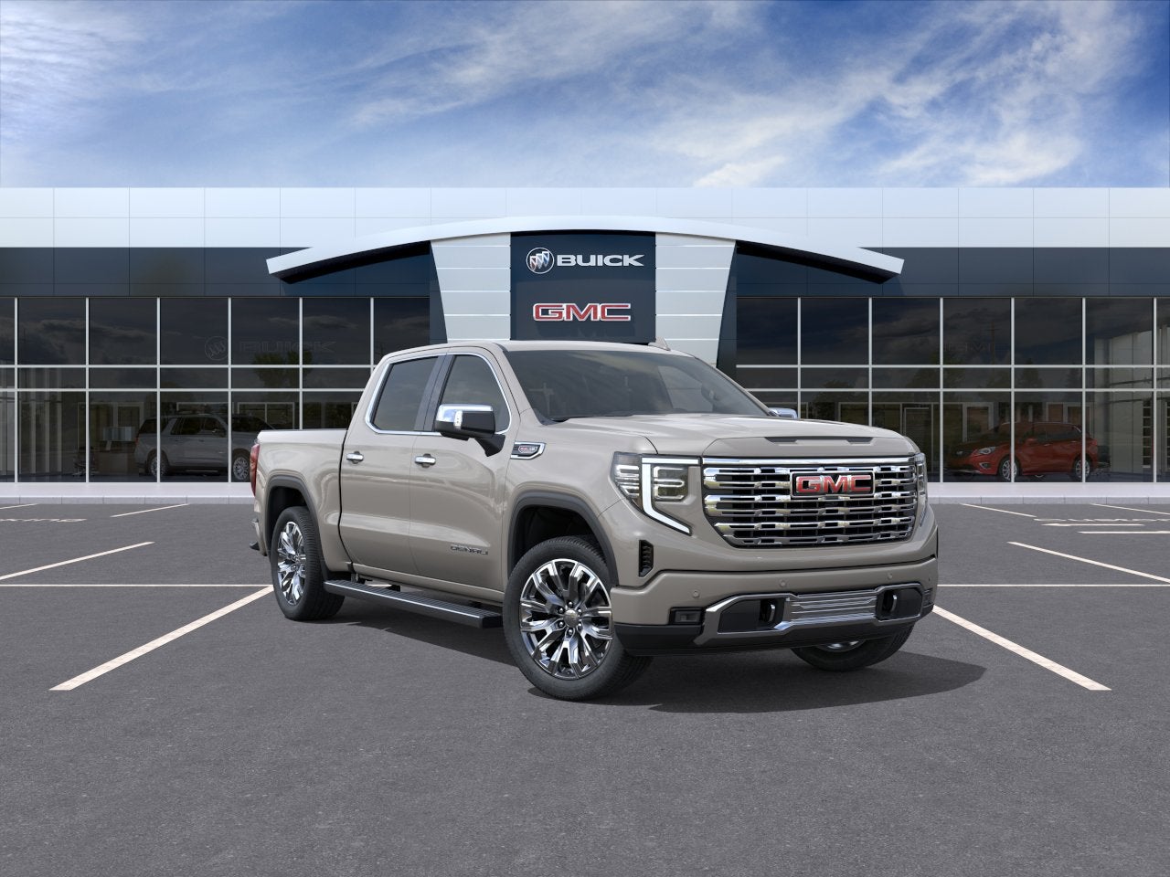 2026 GMC Sierra 1500 Denali in Coastal Dune — front three-quarter view